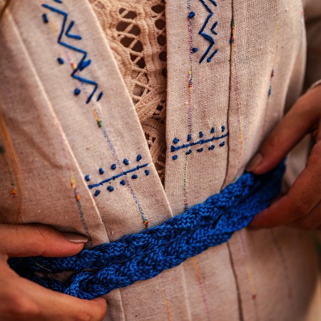 Linen Kimono with Blue Embroidery