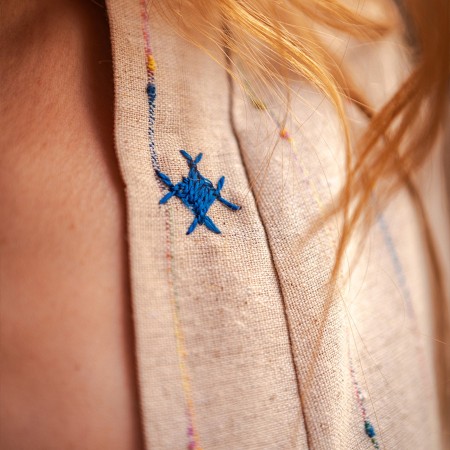 Linen Kimono with Blue Embroidery