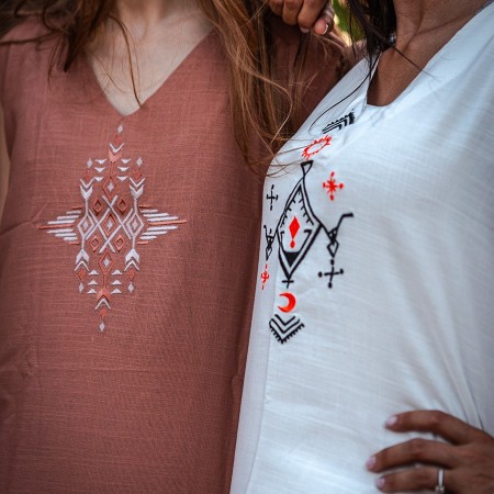 Sleeveless White Gandoura with Berber Embroidery