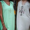 Sleeveless Aqua Green Gandoura with Berber Embroidery