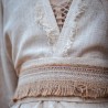 Kimono en lin beige avec broderies camel