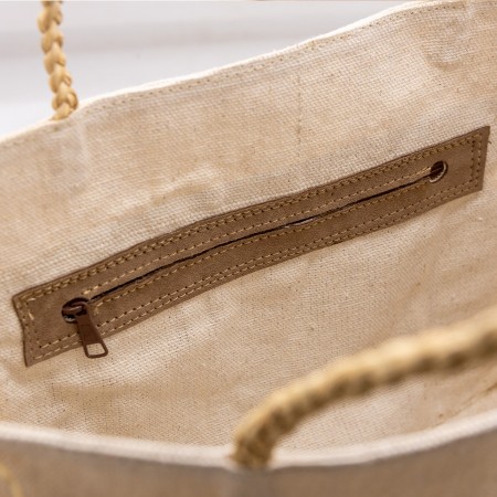 Canvas Bag with Raffia Details