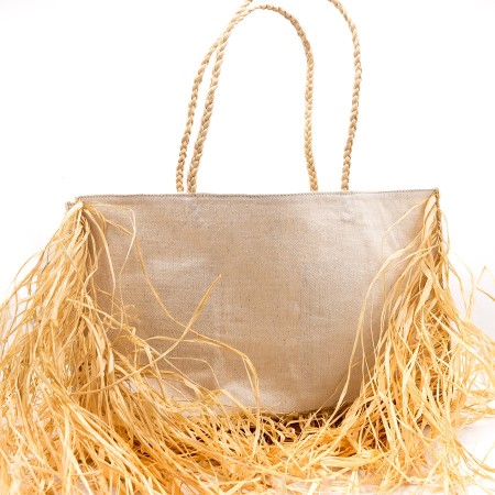 Canvas Bag with Raffia Details