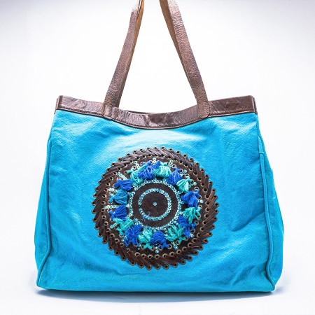 Large Beach Bag with Leather Details