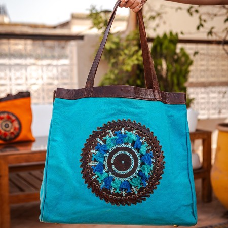 Large Beach Bag with Leather Details