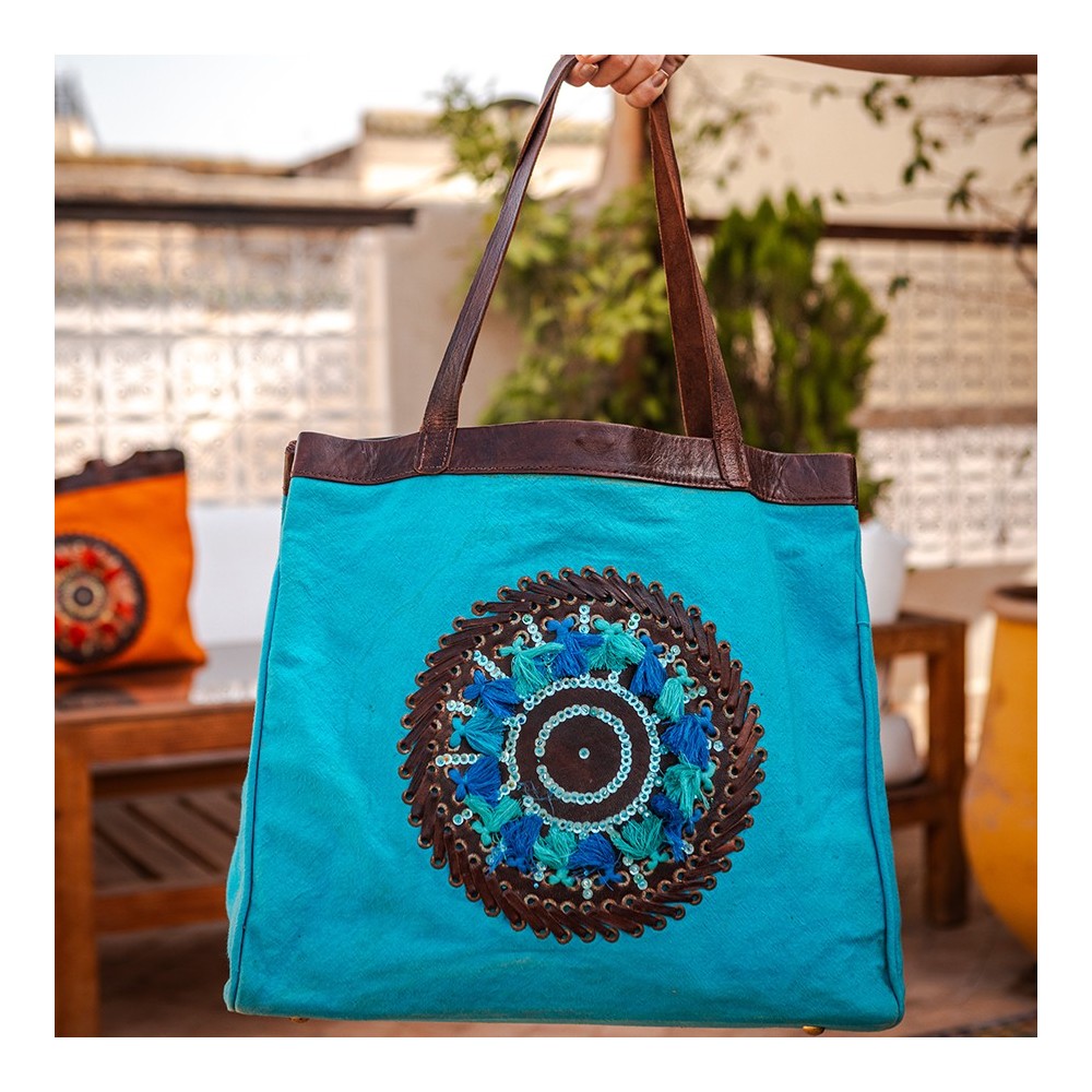 Large Beach Bag with Leather Details