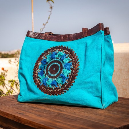 Large Beach Bag with Leather Details