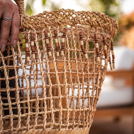 Doum Beach Basket with Beaded Details