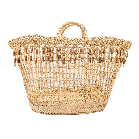 Doum Beach Basket with Beaded Details