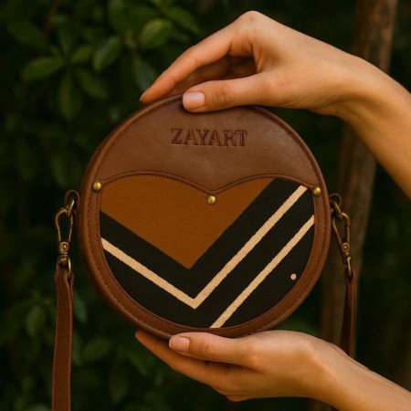 Sac rond ZAYART en cuir marron