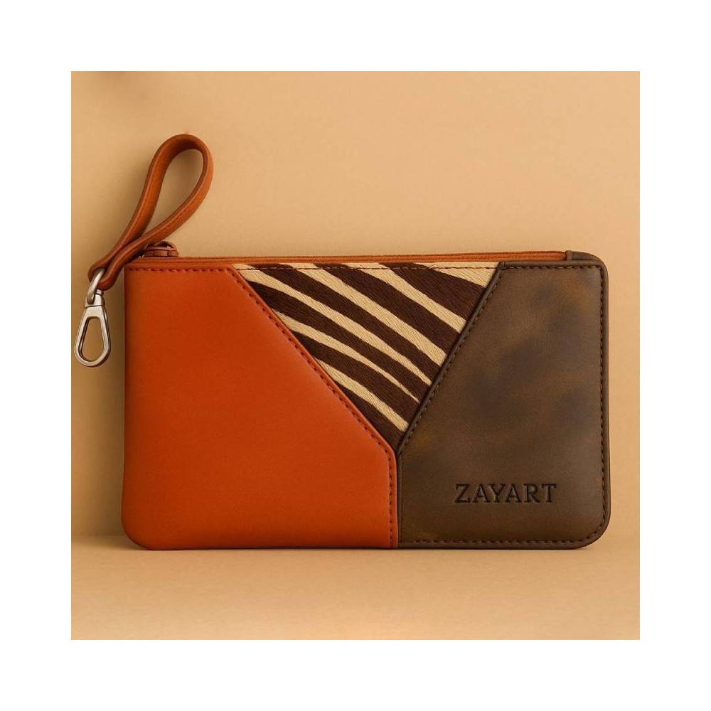 Brown leather clutch
