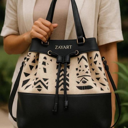 Black bag with black and white African patterns