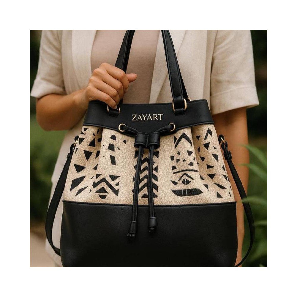 Sac noir avec motifs africains noir et blanc