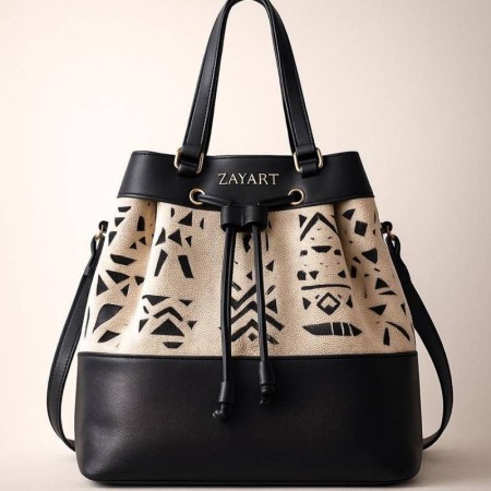 Black bag with black and white African patterns