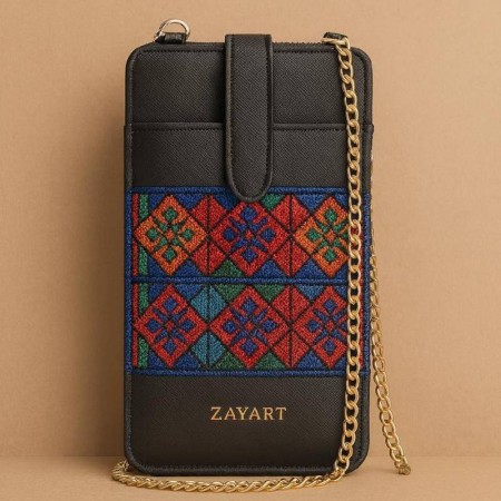 Petite pochette noire avec motifs colorés