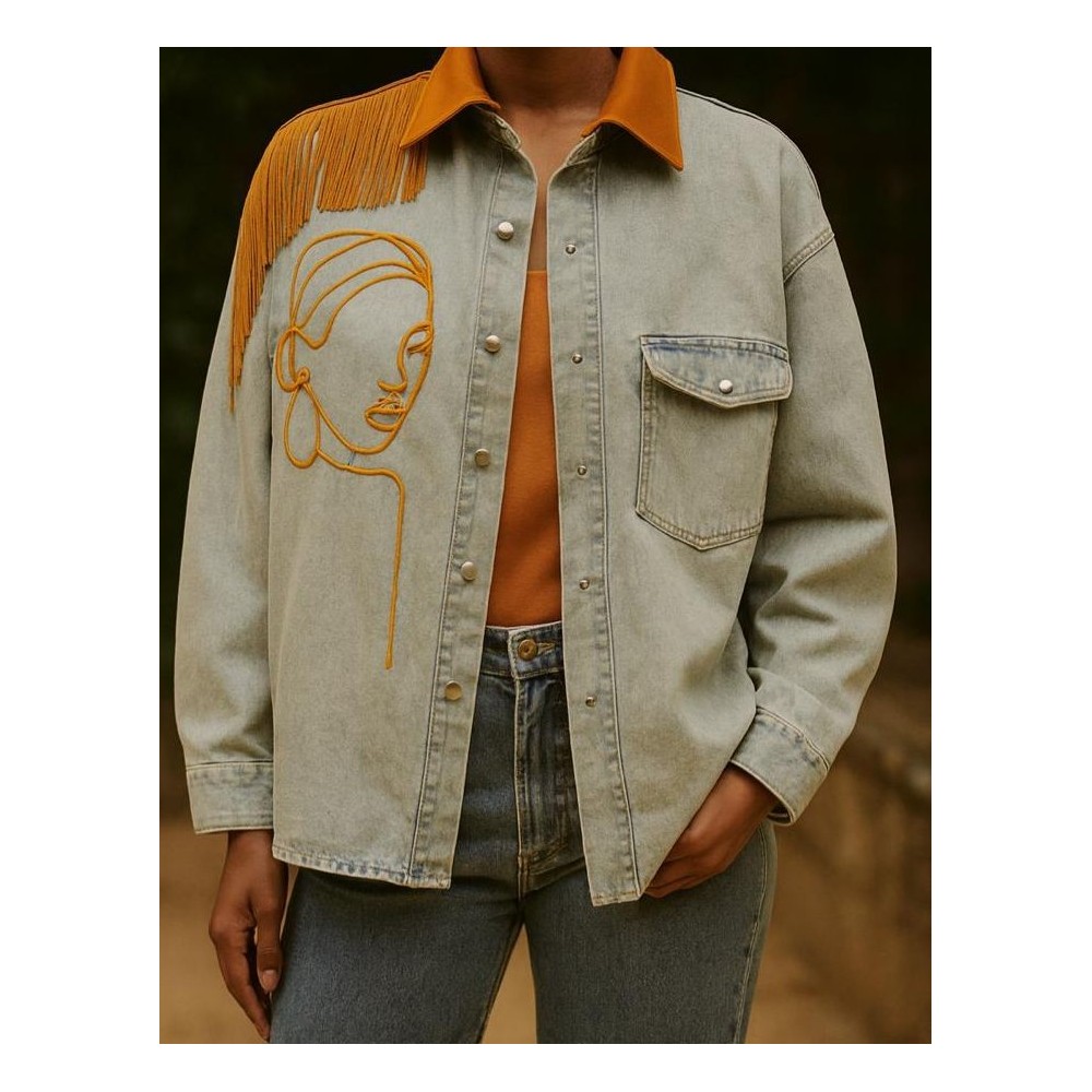 Stylish denim shirt with leather details